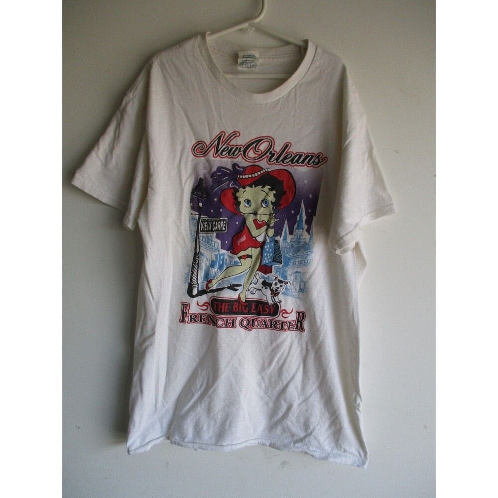 Vtg Betty Boop New Orleans The Big Easy French Quarter White T-Shirt Adult S